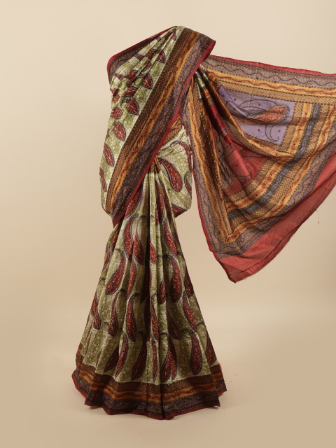 

Pothys Green & Maroon Ethnic Motifs Beads and Stones Pure Silk Saree