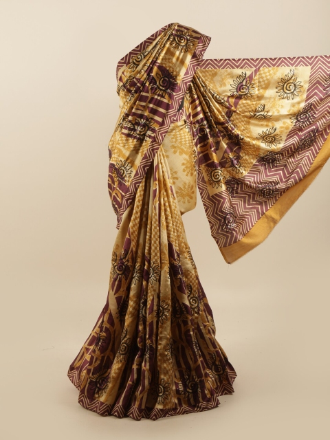 

Pothys Mustard & Burgundy Floral Beads and Stones Pure Silk Saree