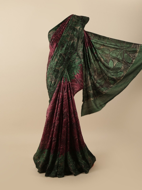 

Pothys Maroon & Green Floral Beads and Stones Pure Silk Saree