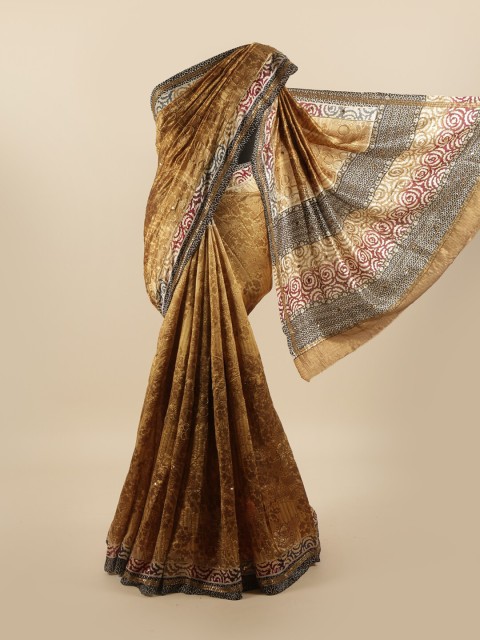 

Pothys Gold-Toned & Black Ethnic Motifs Beads and Stones Pure Silk Saree