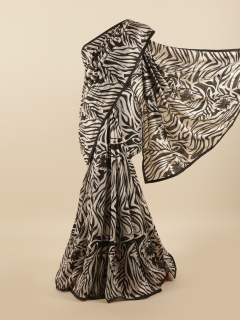 

Pothys Black & Cream-Coloured Beads and Stones Pure Silk Saree