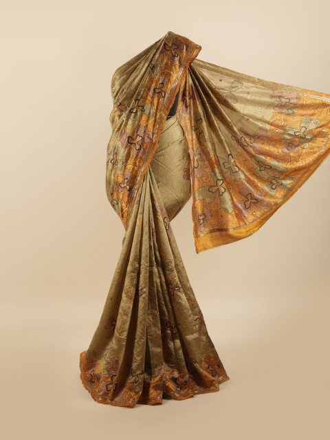 

Pothys Gold-Toned & Yellow Ethnic Motifs Beads and Stones Pure Silk Saree