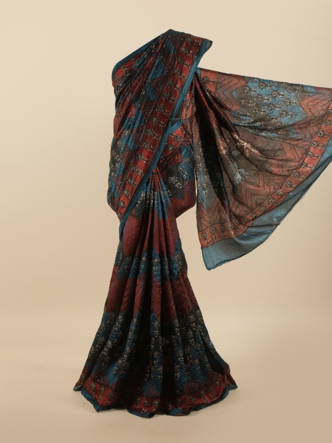 

Pothys Multicoloured Ethnic Motifs Beads and Stones Pure Silk Saree, Multi