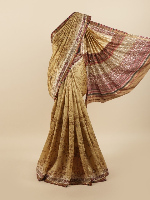 

Pothys Gold-Toned & Maroon Ethnic Motifs Beads and Stones Pure Silk Saree