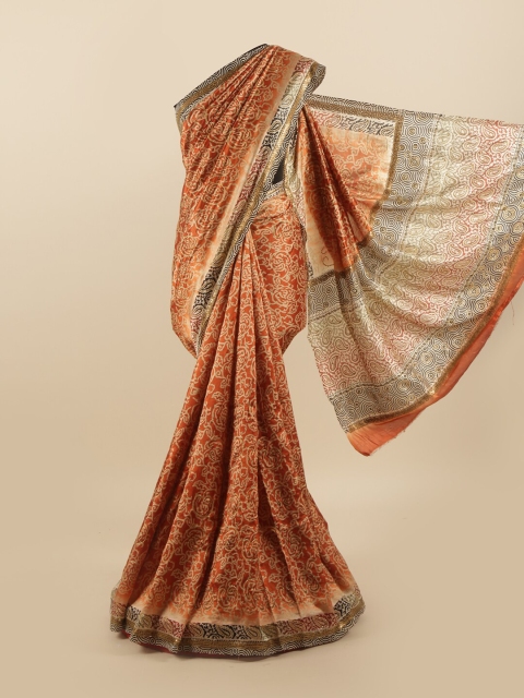 

Pothys Orange & Beige Ethnic Motifs Beads and Stones Pure Silk Saree