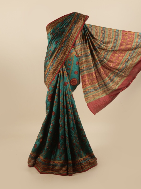 

Pothys Green & Maroon Ethnic Motifs Beads and Stones Pure Silk Saree