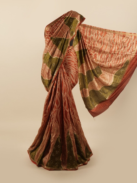 

Pothys Red & Beige Striped Beads and Stones Pure Silk Saree