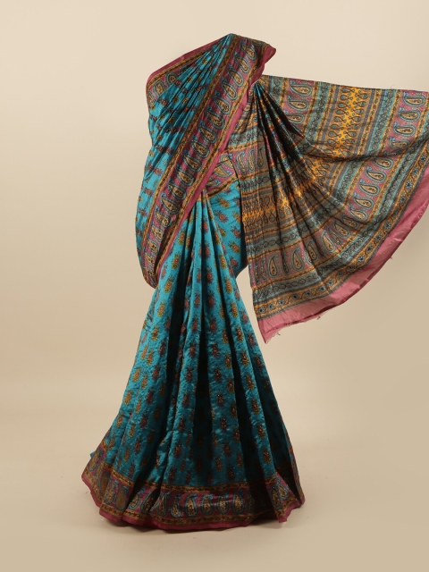 

Pothys Blue & Maroon Ethnic Motifs Beads and Stones Pure Silk Saree