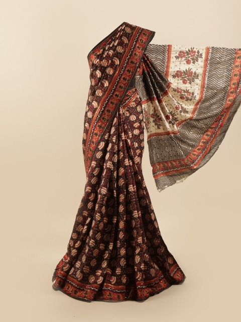 

Pothys Black & Red Floral Beads and Stones Pure Silk Saree