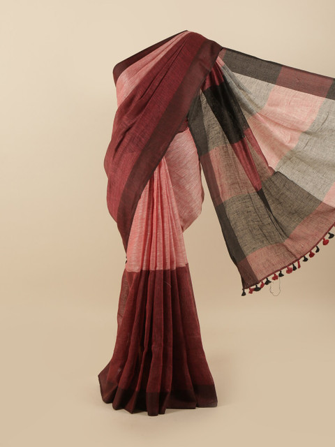 

Pothys Pink & Maroon Linen Blend Saree