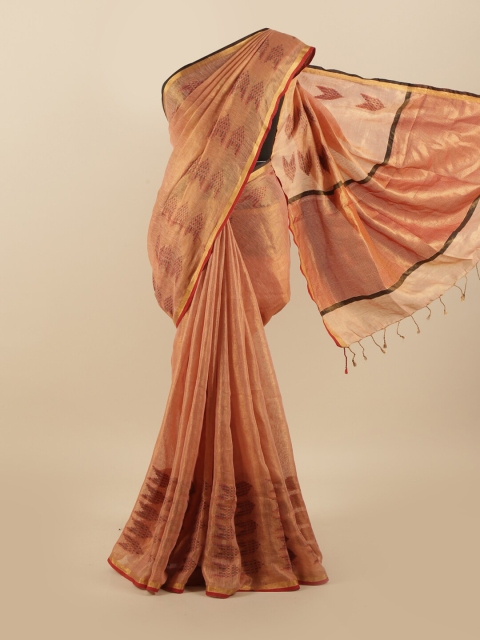 

Pothys Rust & Gold-Toned Woven Design Zari Linen Blend Saree