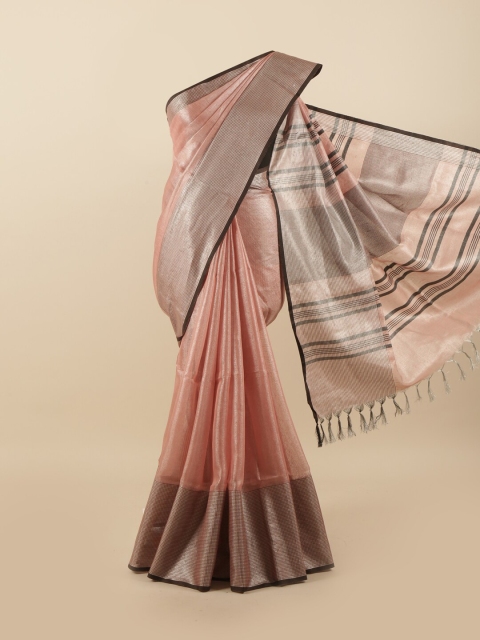 

Pothys Pink & Brown Zari Linen Blend Saree