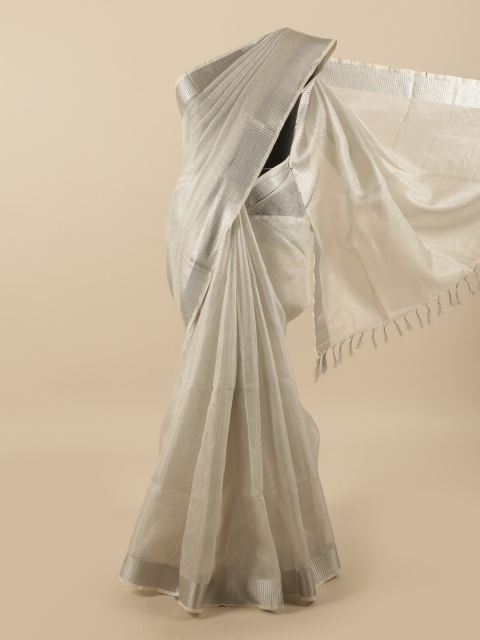 

Pothys Silver-Toned Zari Linen Blend Saree