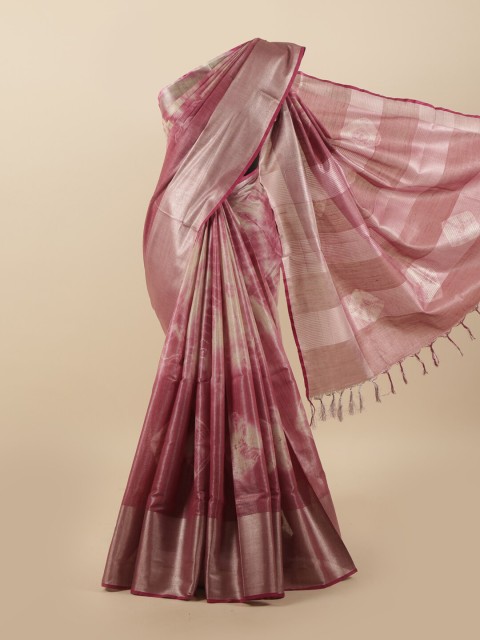 

Pothys Pink & Cream-Coloured Tie and Dye Zari Linen Blend Saree