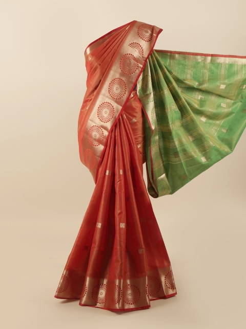 

Pothys Rust & Green Woven Design Zari Tissue Saree