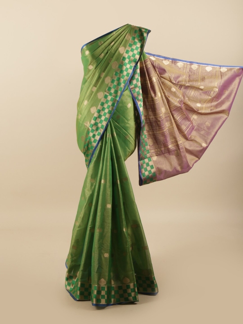 

Pothys Green & Gold-Toned Tissue Saree