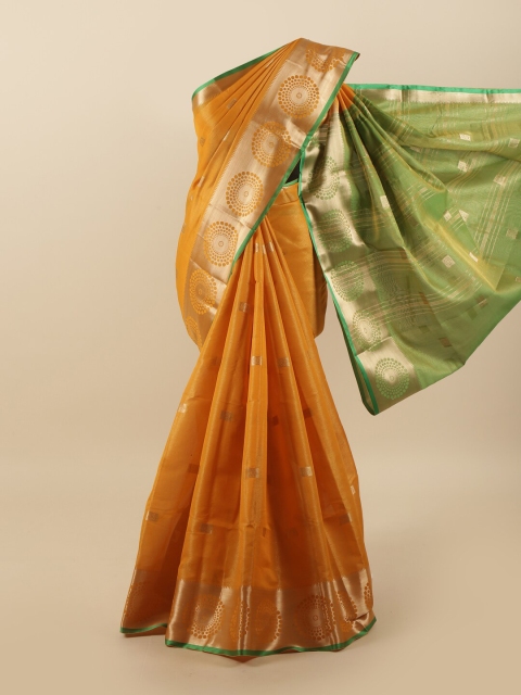 

Pothys Mustard Yellow & Gold-Toned Ethnic Motifs Zari Tissue Saree