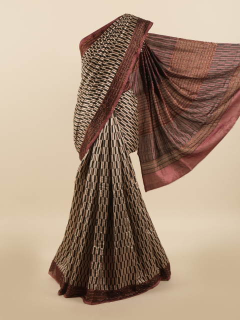 

Pothys Black & Brown Beads & Stones Pure Dupion Silk Saree