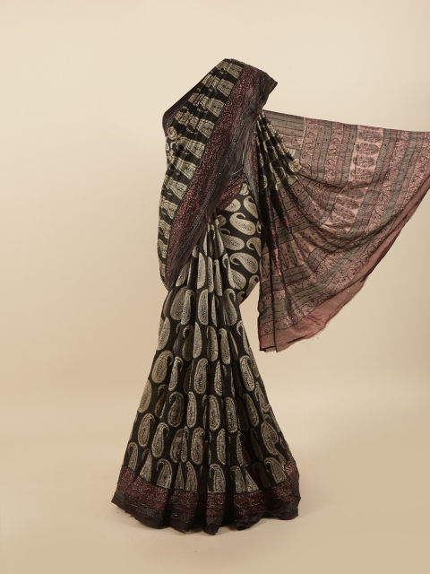 

Pothys Black & Beige Paisley Beads & Stones Pure Dupion Silk Saree