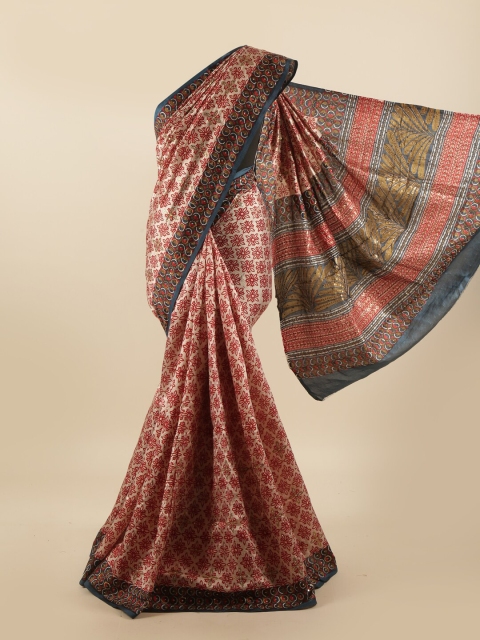 

Pothys Red & Beige Floral Printed Pure Dupion Silk Saree