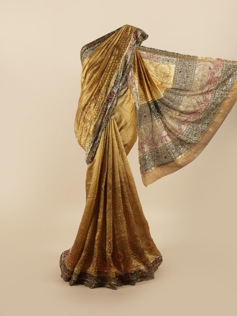 

Pothys Gold-Toned & Black Paisley Beads & Stones Pure Dupion Silk Saree