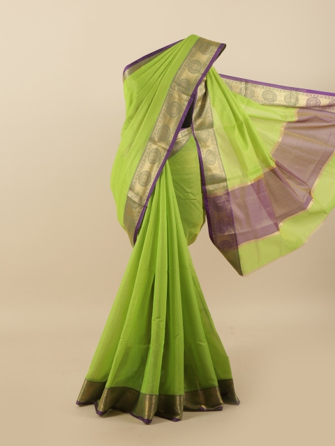 

Pothys Green & Gold-Toned Zari Tissue Saree