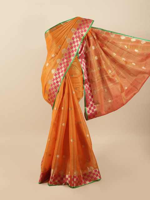 

Pothys Orange & Gold-Toned Zari Tissue Saree