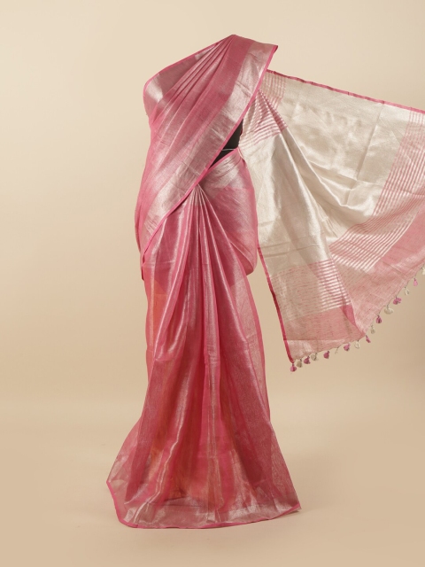 

Pothys Pink & Silver-Toned Zari Saree