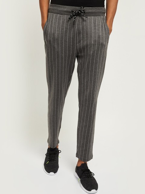 

max Men Grey & White Striped Track Pants