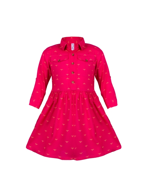 

Hunny Bunny Girls Pink Printed cotton shirt dress