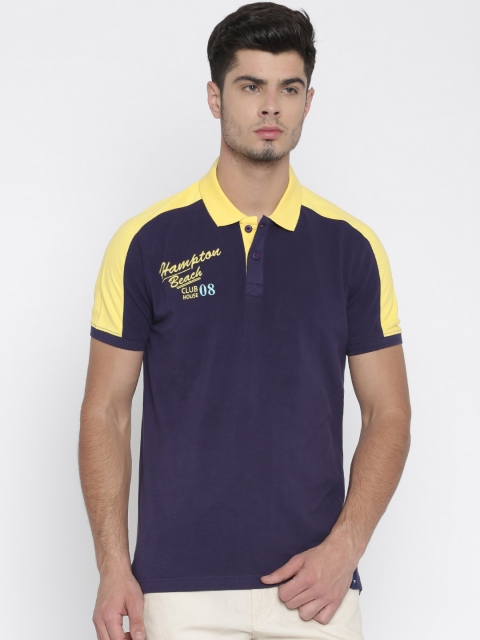 

Fame Forever by Lifestyle Men Navy Blue & Yellow Printed Polo Collar T-shirt