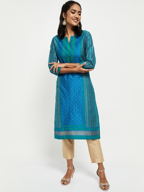 

max Women Blue Ethnic Motifs Printed Kurta