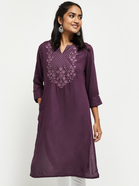 

max Women Purple Embroidered Chikankari Kurta