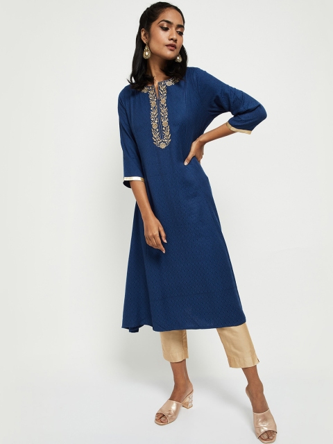 

max Women Blue Embroidered Thread Work Kurta