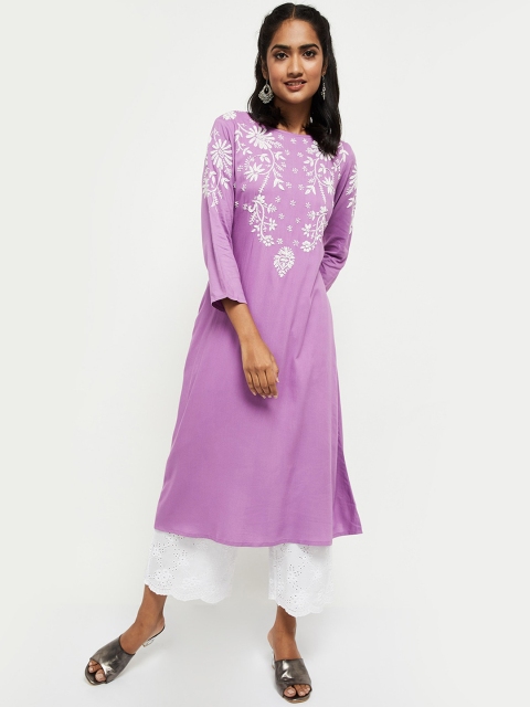 

max Woman Purple Embroidered Kurta
