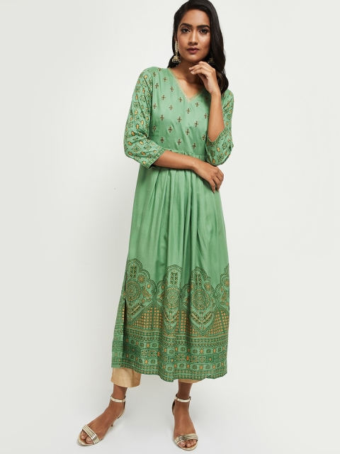 

max Women Green Geometric Printed Anarkali Kurta