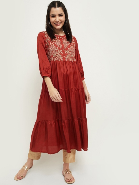 

max Women Red & Gold-Toned Embroidered Anarkali Kurta