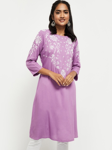 

max Women Purple Floral Embroidered Chikankari Kurta