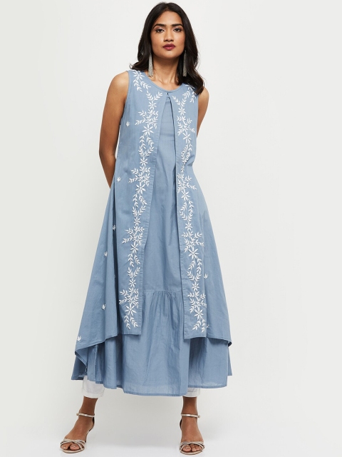 

max Women Blue Ethnic Motifs Embroidered Thread Work Kurta