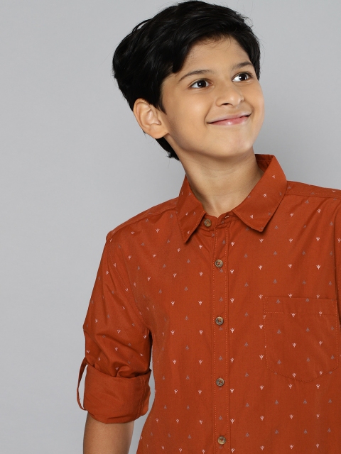 

YK Boys Rust Orange & Grey Geometric Printed Casual Shirt