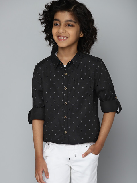 

YK Boys Black & White Abstract Print Casual Shirt