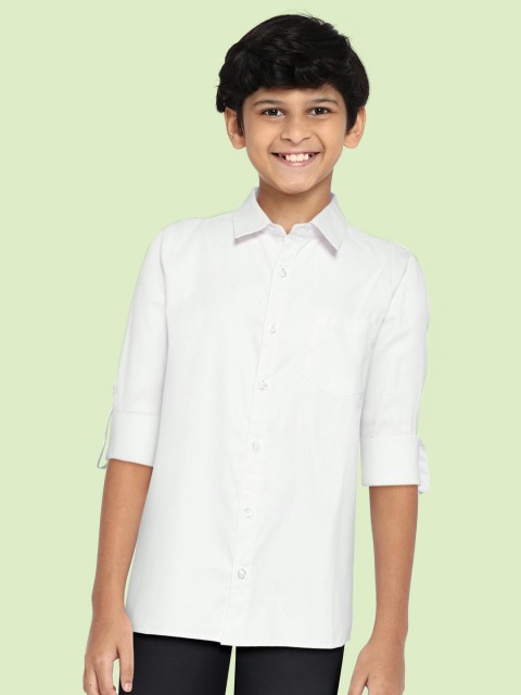 

YK Boys White Solid Pure Cotton Casual Shirt