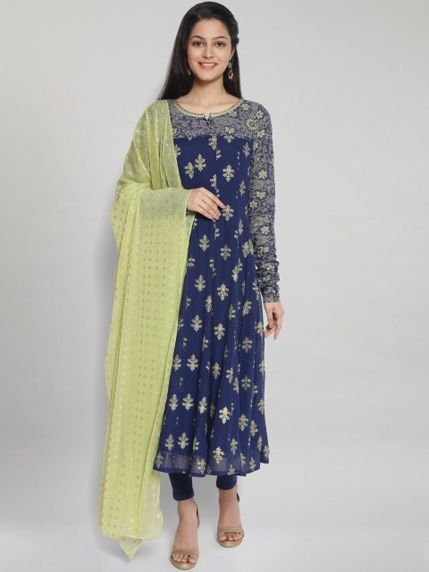 

AURELIA Women Blue Ethnic Motifs Printed Kurta with Trousers & With Dupatta