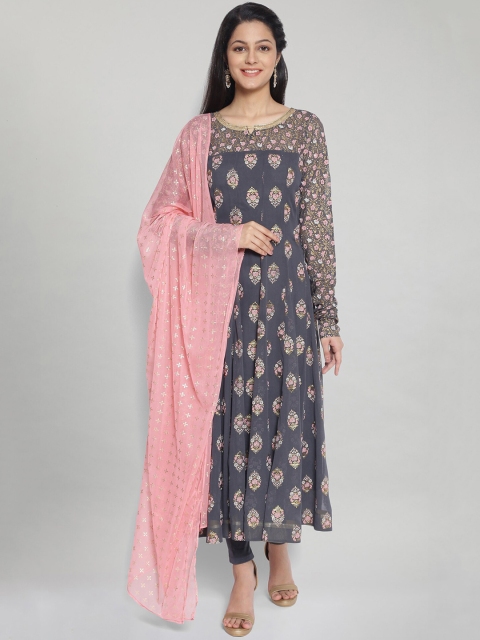 

AURELIA Women Grey Ethnic Motifs Printed Kurta with Trousers & With Dupatta