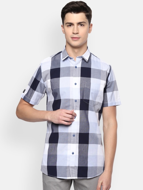 

VAN HEUSEN DENIM LABS Men Blue Slim Fit Buffalo Checks Opaque Checked Casual Shirt