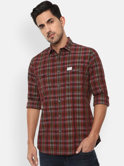 

VAN HEUSEN DENIM LABS Men Maroon Slim Fit Opaque Checked Casual Shirt