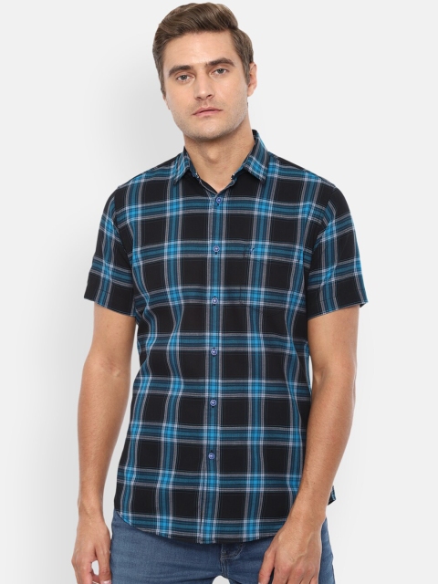 

VAN HEUSEN DENIM LABS Men Black Slim Fit Opaque Checked Casual Shirt