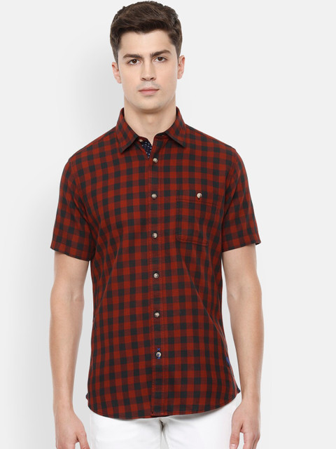 

VAN HEUSEN DENIM LABS Men Red Slim Fit Opaque Checked Casual Shirt