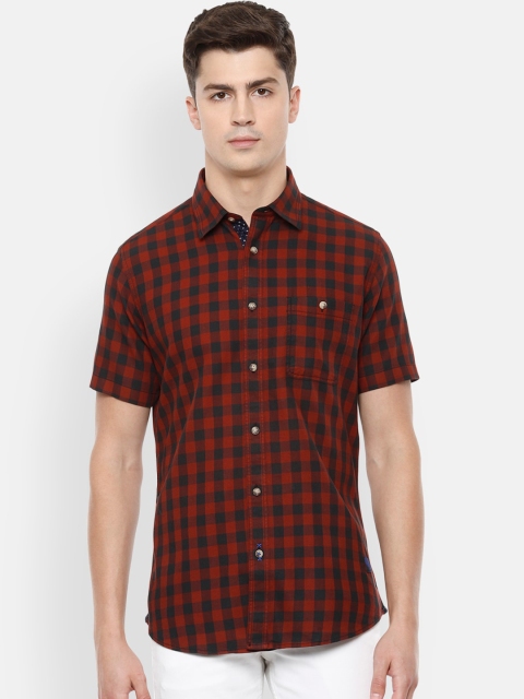 

VAN HEUSEN DENIM LABS Men Red Slim Fit Opaque Checked Casual Shirt