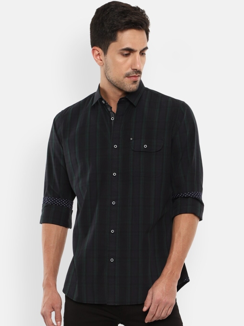 

VAN HEUSEN DENIM LABS Men Grey Slim Fit Opaque Striped Casual Shirt